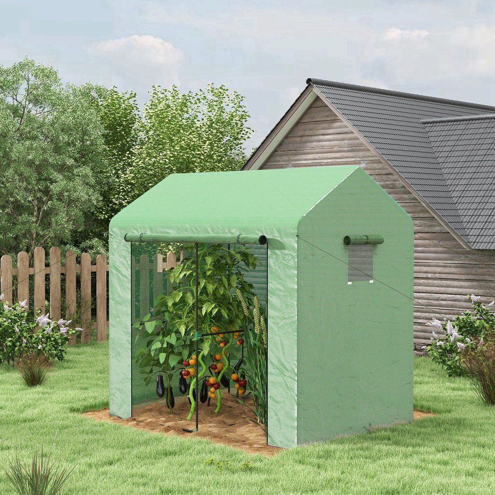 Estufa de jardim 200 C x 140 L x 200 A cm com 2,8 m², com 1 porta enrolável grande e 2 janelas, verde