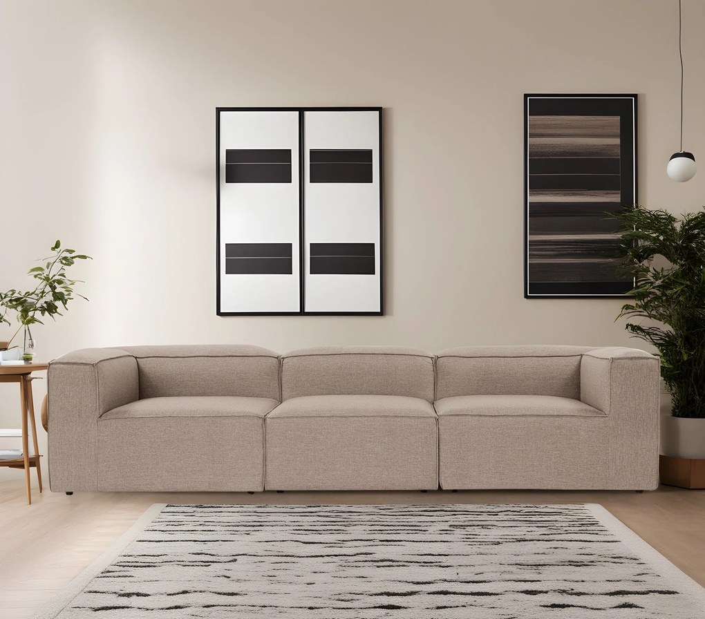 Sofá de 3 Lugares Fora – Castanho – 297x66x105 cm