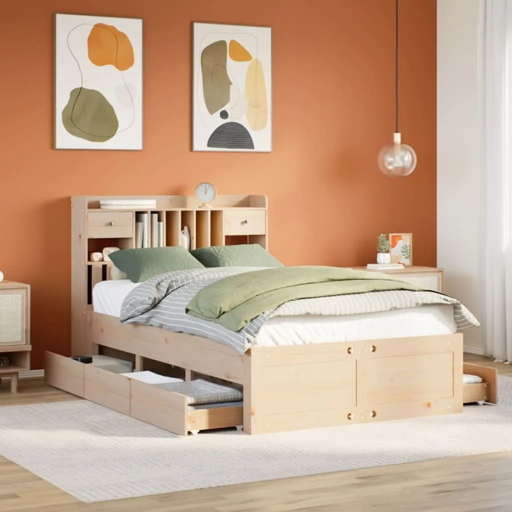 Cama com estante sem colchão 135x190 cm pinho maciço