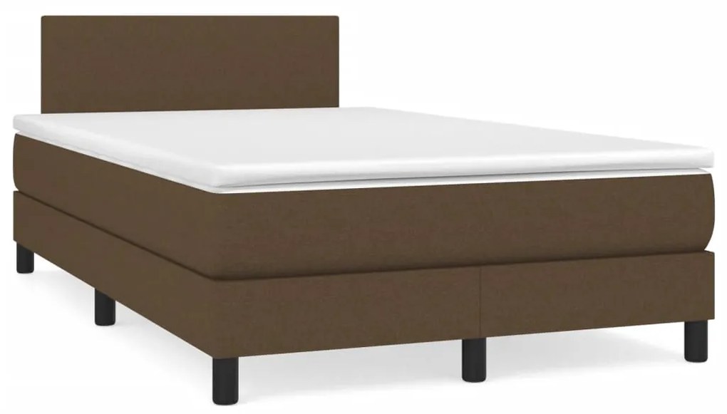 Cama box spring c/ colchão/LED 120x190cm tecido castanho-escuro