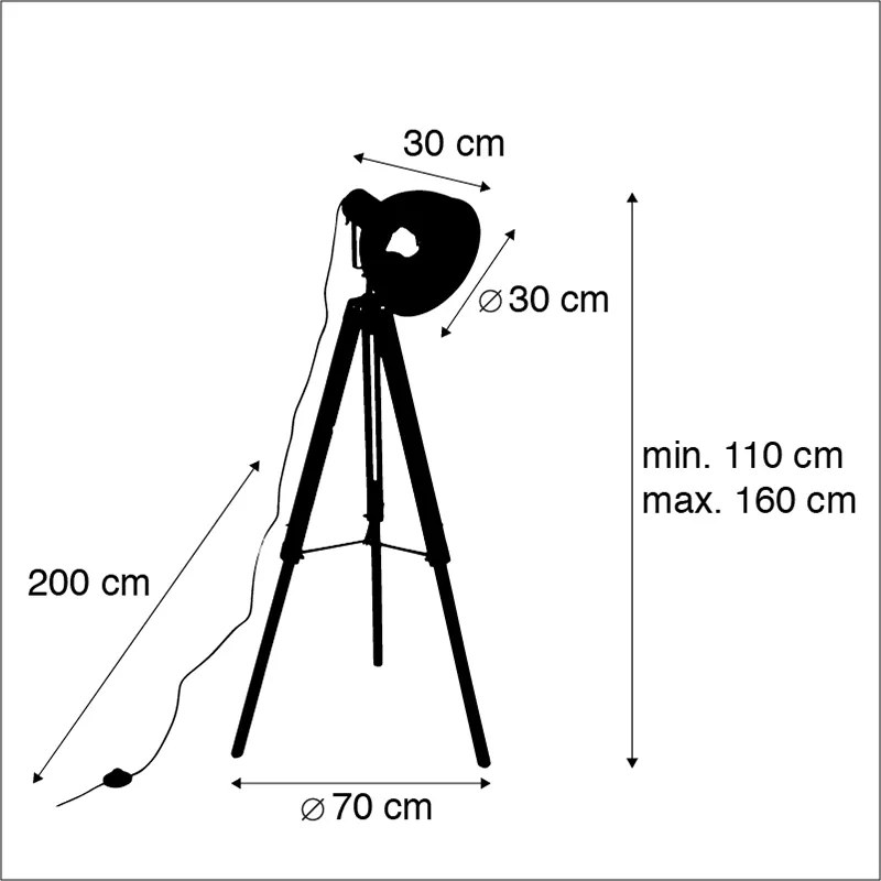 Candeeiro de pé industrial tripé em madeira com cinza incl. wifi A60 - Laos