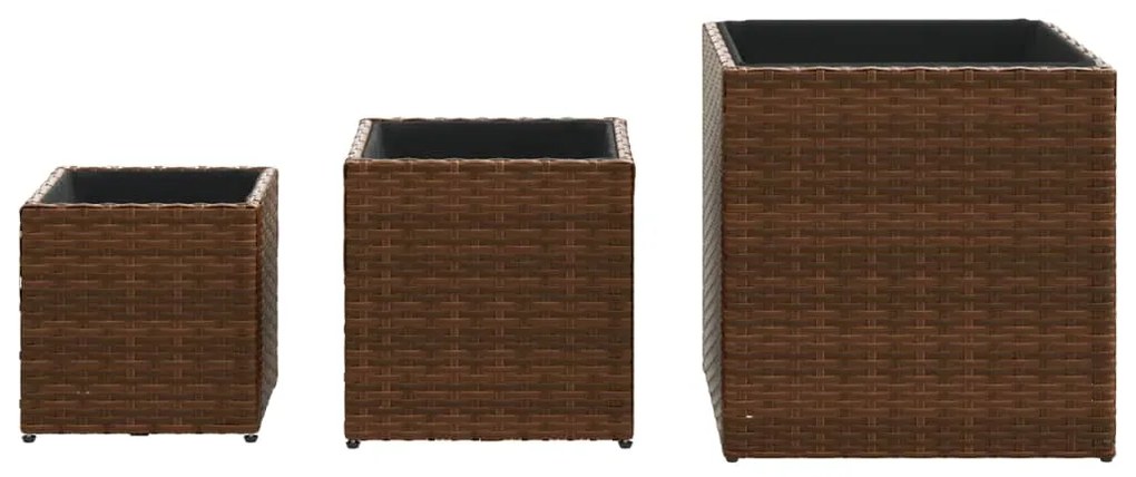 Vasos de jardim 3 pcs vime PE castanho