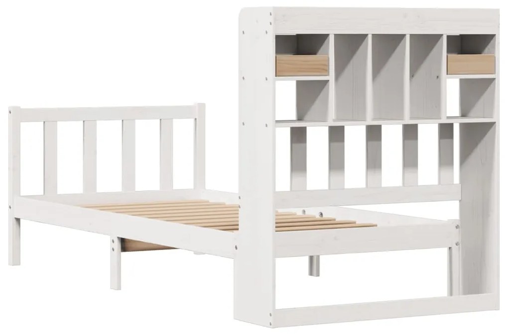 Cama com estante sem colchão 100x200 cm pinho maciço branco