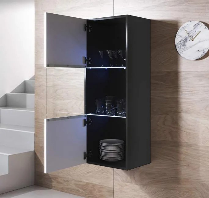 Vitrine de Parede Bragança – 40x126 cm – Preto e Branco com LED Azul