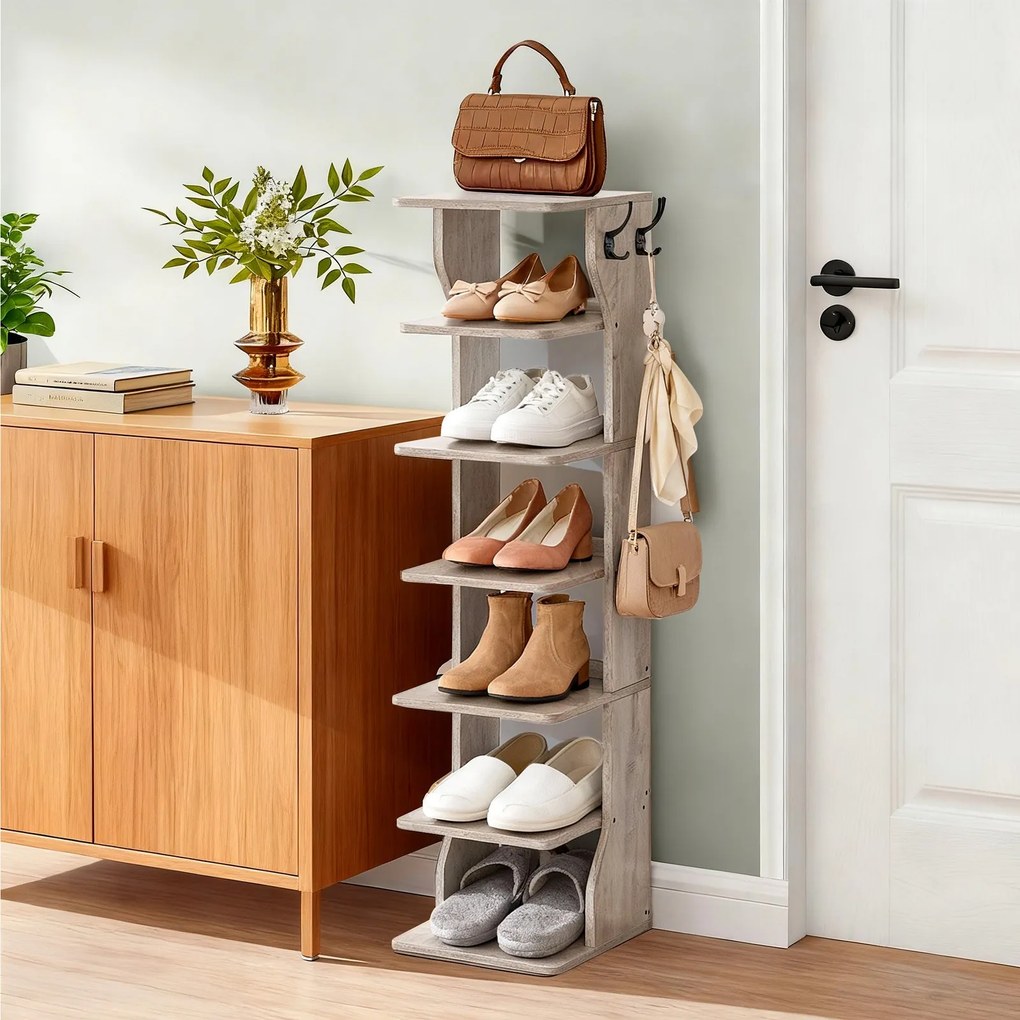 Sapateira estreita para sapatos com 7 prateleiras 30 x 26,4 x 110,4 cm cinza mesclado