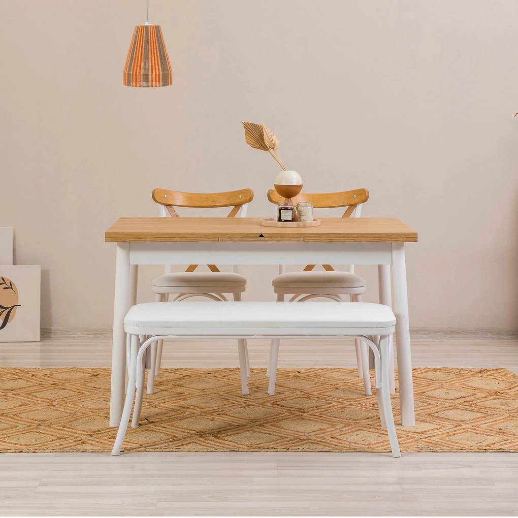 Conjunto de Mesa de Jantar Extensível e Cadeiras Oliver – Branco – Mes