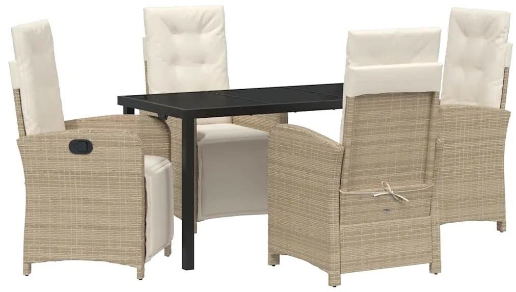 Conjunto de Jantar de Jardim com 5 Peças da e Almofadas Bejes em Ratta