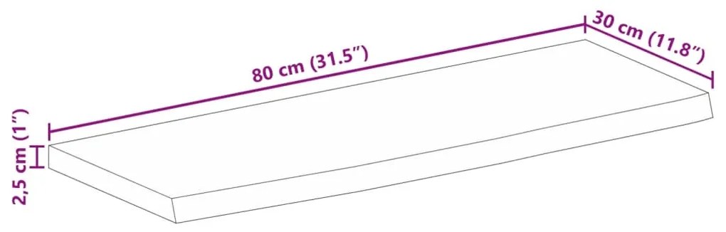Tampo de mesa c/ borda viva 80x30x2,5cm mangueira áspera maciça