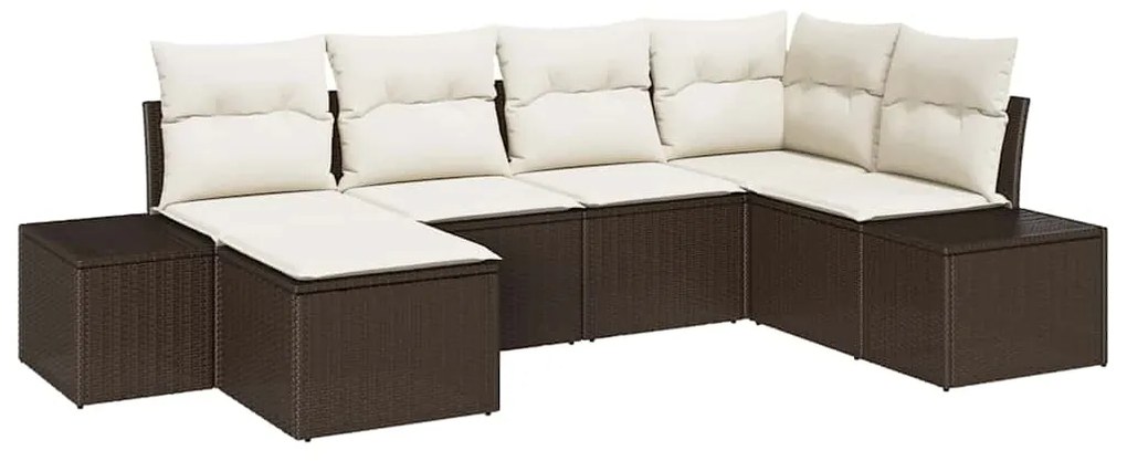 Conjunto de Sofá de Jardim de 6 Peças com Almofadas Castanhas em Ratta