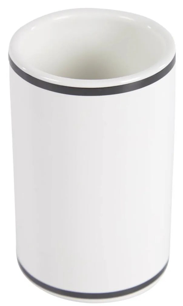Kave Home - Copo escova de dentes Arminda de cerâmica branco e detalhe preto