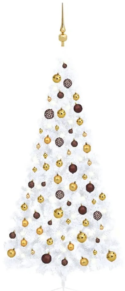 vidaXL Meia árvore Natal artificial pré-iluminada c/ bolas branco
