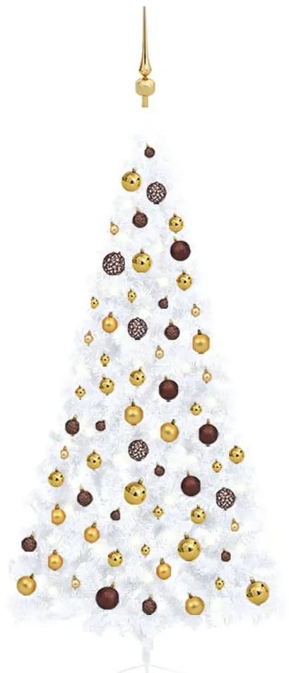 Meia árvore Natal artificial c/ luzes LED e bolas 210 cm branco