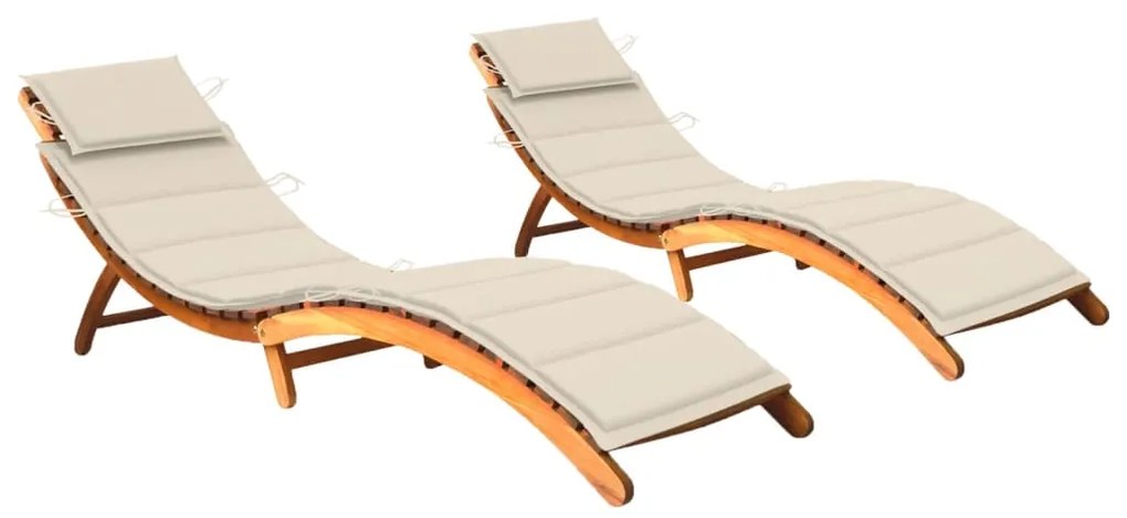vidaXL Espreguiçadeiras com almofadões 2 pcs madeira de acácia maciça