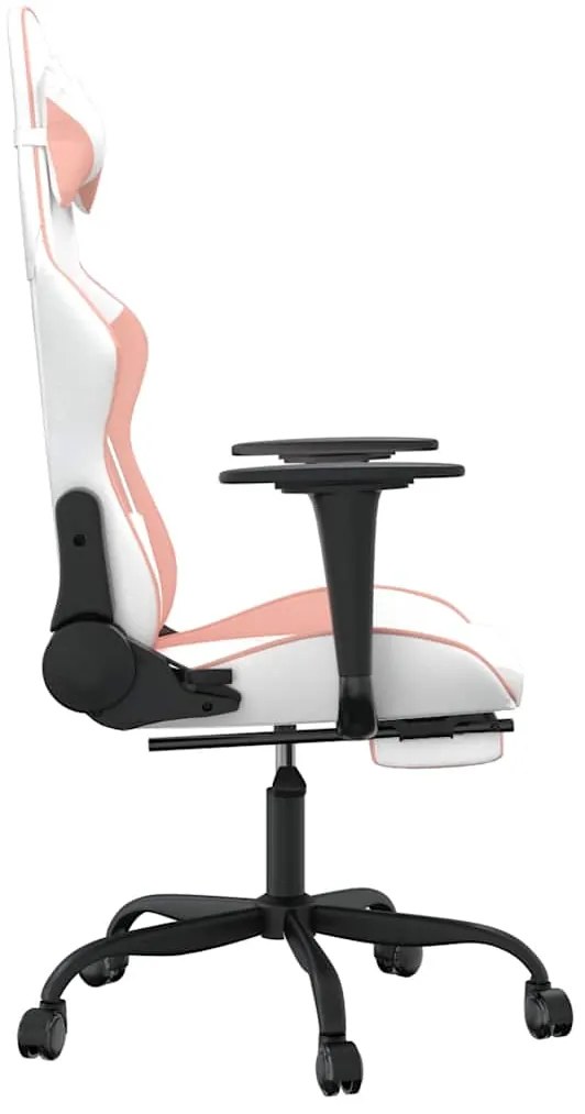 Cadeira gaming massagens c/ apoio pés couro artif. branco/rosa