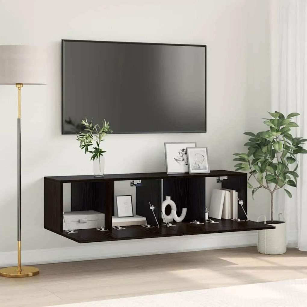 vidaXL Conjunto de Gabinete de TV Carvalho Preto Madeira engenheirada