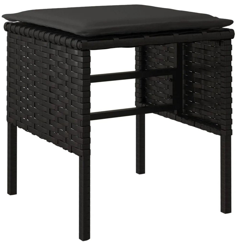 6 pcs conjunto de jantar p/ jardim c/ almofadões vime PE preto