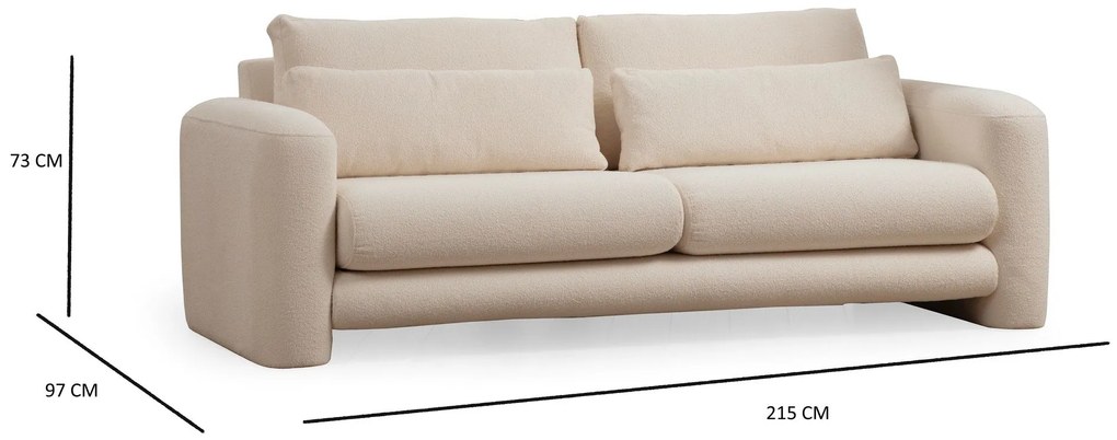 Sofá de 3 Lugares Lily – Creme – 215 cm x 97 cm x 73 cm