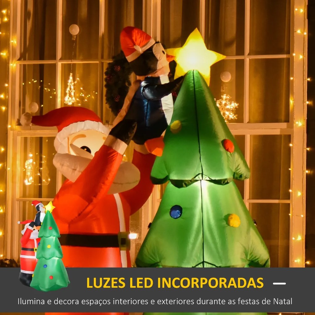 Árvore de Natal Inflável 184cm com Luzes LED Decoração de Natal Inflável com Pai natal e Pinguim para Festas Interiores e Exteriores 123x80x184cm Multicor