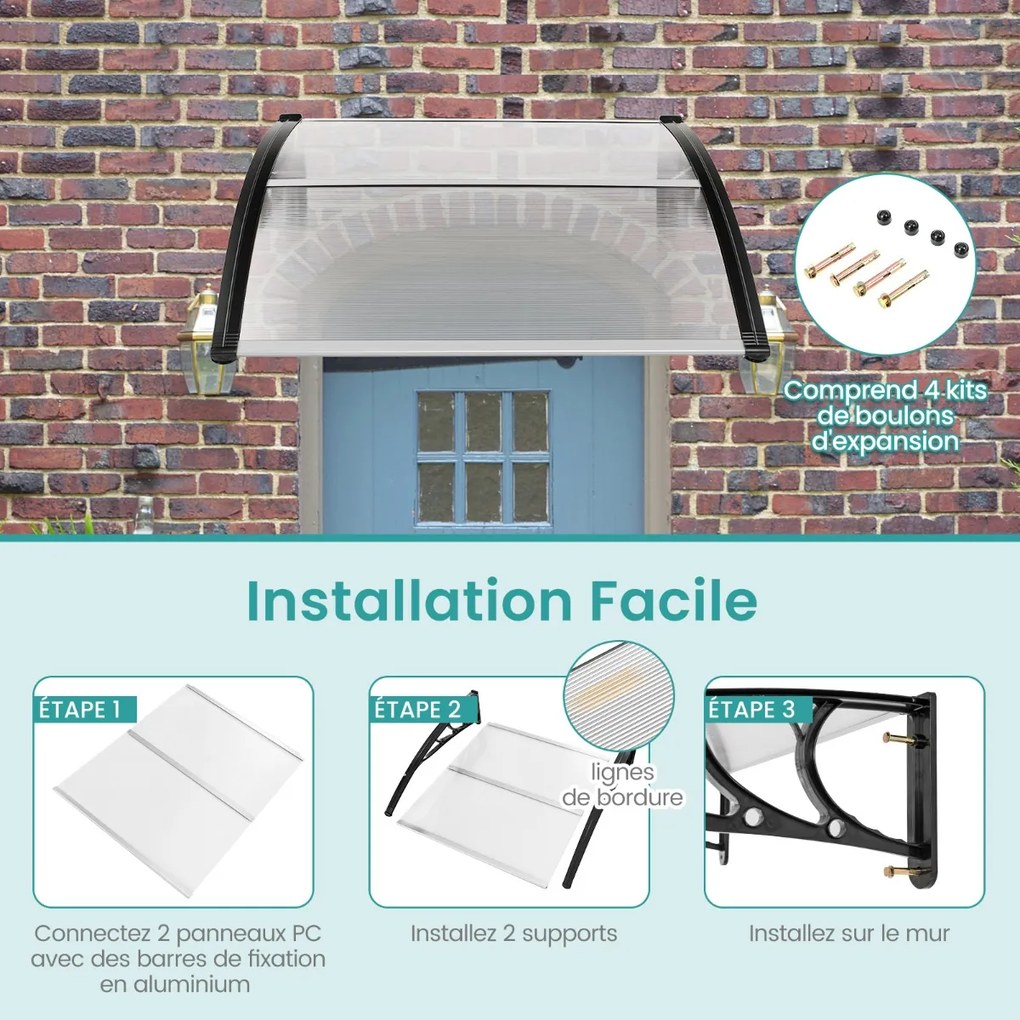 Toldo para porta de entrada externa de 48 x 40 polegadas, toldo para janela, cobertura externa - preto