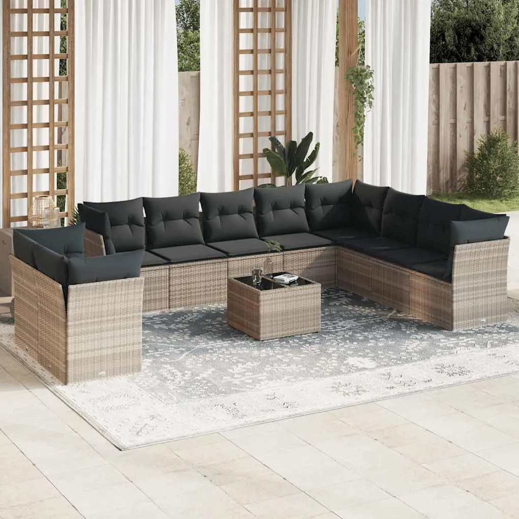 vidaXL 11 pcs conjunto sofás de jardim c/ almofadões vime PE cinzento