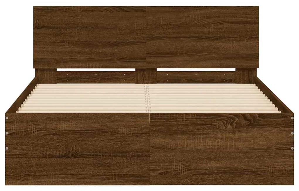 Estrutura cama cabeceira/luzes LED 140x200 cm carvalho castanho
