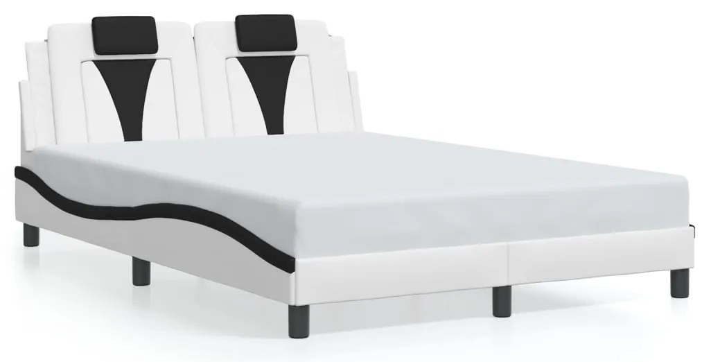 Estrutura cama c/ luzes LED 140x200cm couro artif. branco/preto