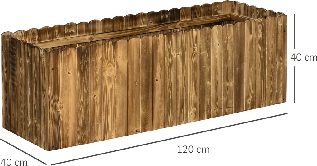 Floreira de Madeira com Base Aberta para Cultivar Plantas Flores Ervas Floreira Exterior Retangular 120x40x40 cm Carbonizada