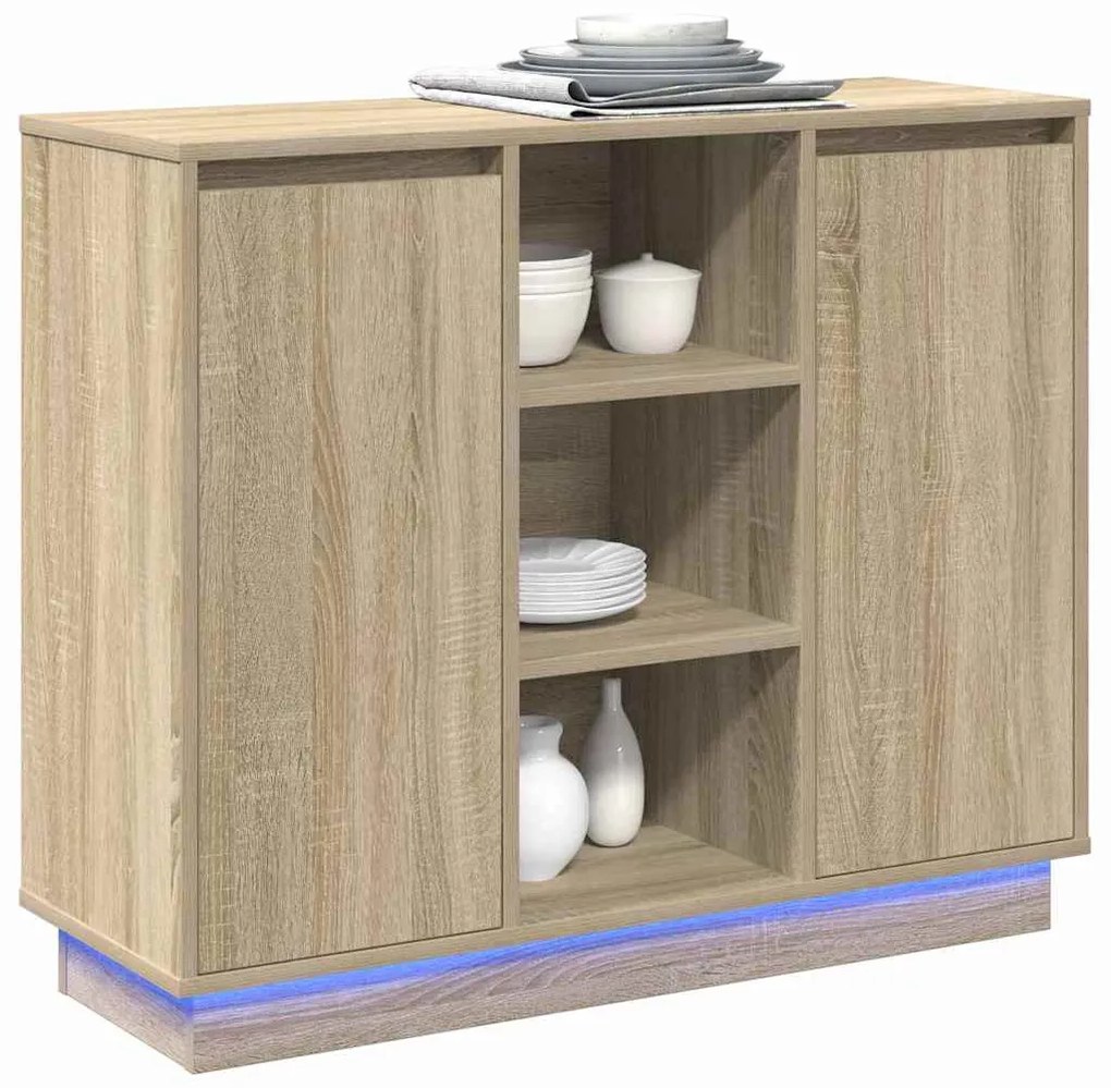 Cristaleira com LED Carvalho Sonoma 90x32x75 cm Madeira Engenharia
