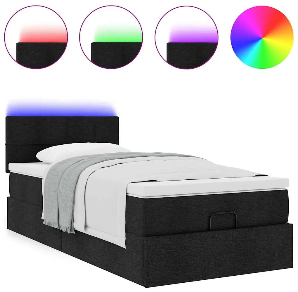 Cama otomana com colchão 90x200 cm tecido preto