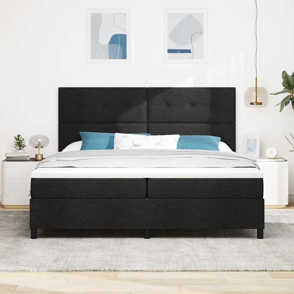 Cama Box com Colchão e Luz LED Preta, 200 x 200 cm Tecido