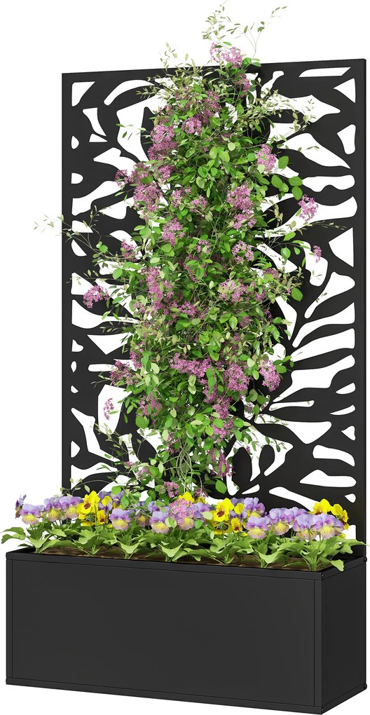 Floreira com treliça 61 x 23 x 113 cm, floreira retangular com painel de privacidade em metal, preto