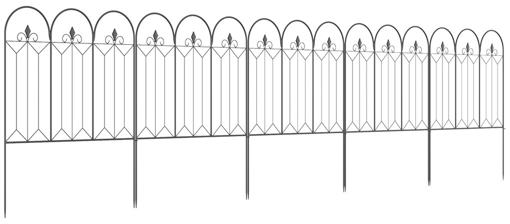Outsunny Cercas de Jardim 305x79,5 cm Conjunto de 5 Cercas Decorativas para Jardim de Metal Barreira para Animais para Pátio Preto