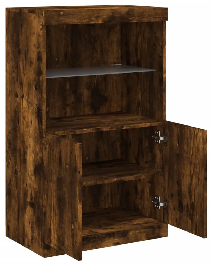 Aparador com luzes LED 60,5x37x100 cm carvalho fumado