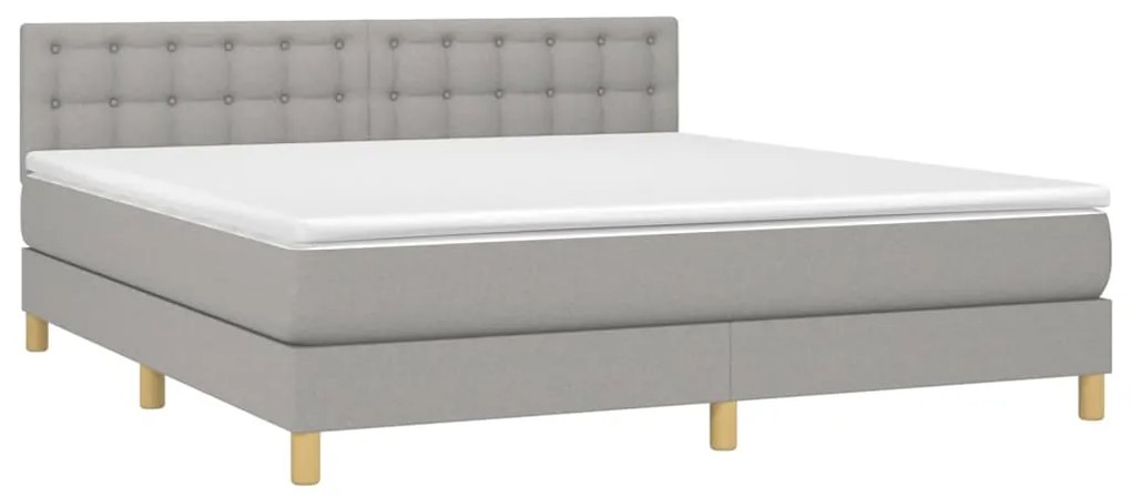 Cama box spring c/ colchão e LED 180x200 cm tecido cinza-claro