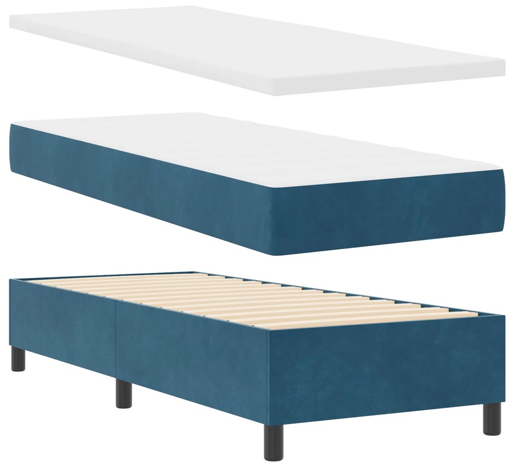 Cama Box Spring com Colchão e Banco Azul Escuro 80x200 cm Veludo