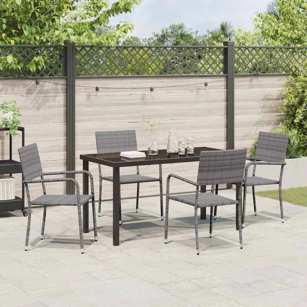 Conjunto de Jantar de 5 Peças em Cinza, feito de Rattan Sintético.