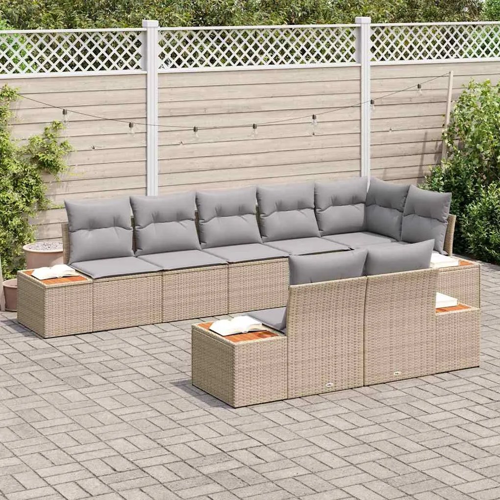 Conjunto de Sofás de Jardim 8 Peças da com Almofadas Bege em Rattan Si