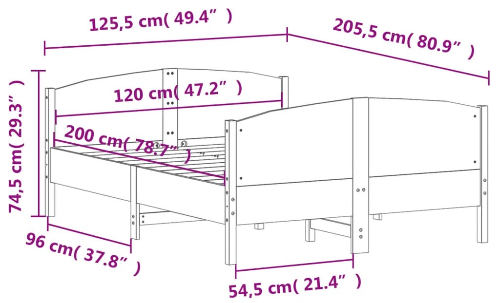 Estrutura de cama com cabeceira 120x200 cm pinho maciço