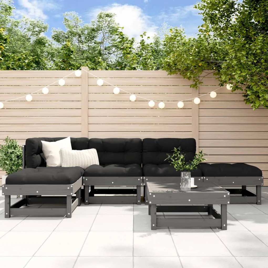 vidaXL 6 pcs conjunto lounge de jardim pinho maciço cinzento