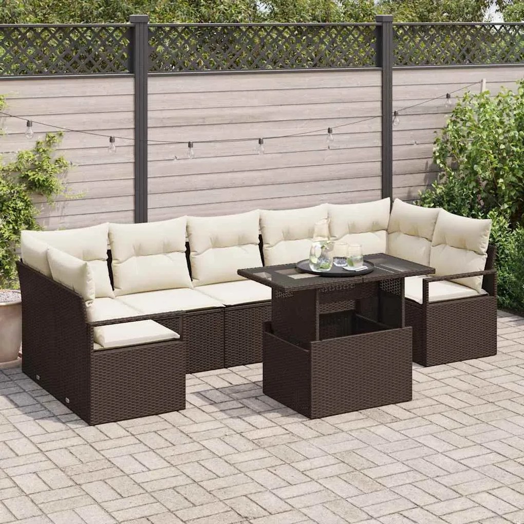 vidaXL Conjunto de Sofá de Jardim com 8 Peças e Almofadas Castanho