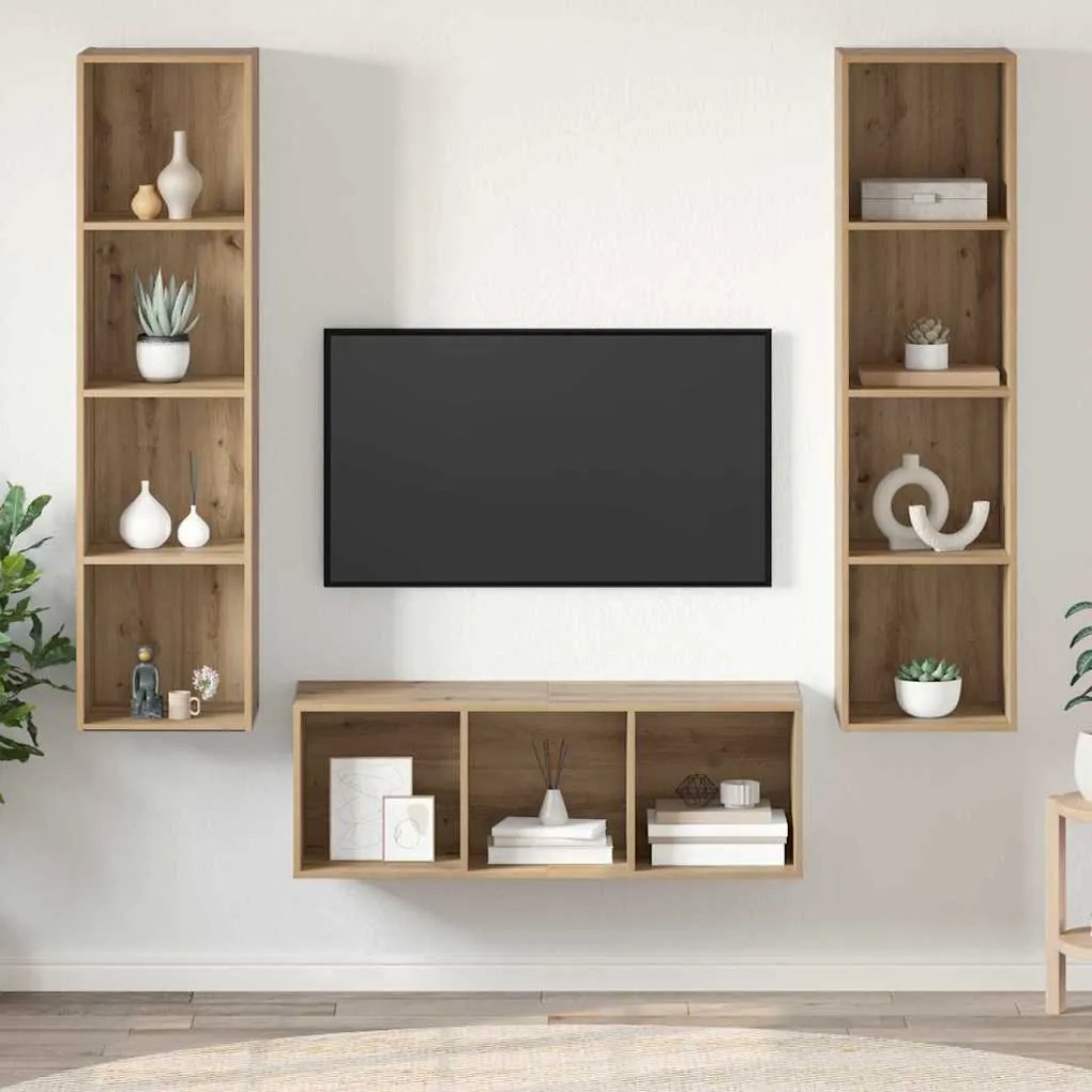vidaXL Conjunto de Estantes para TV 3 pcs carvalho artisiano