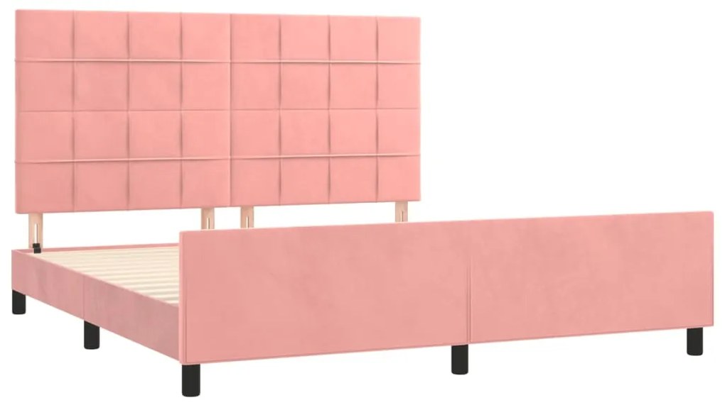 Estrutura de cama c/ cabeceira 160x200 cm veludo rosa