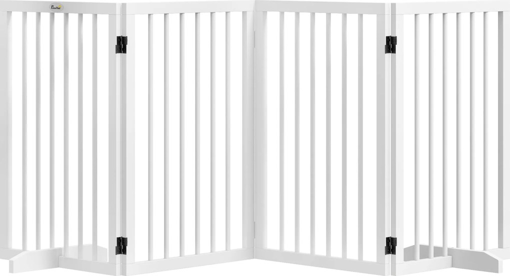 PawHut Barreira de segurança modular dobrável para animais de estimação com pé de suporte, madeira maciça, 206 x 35,5 x 76 cm | Aosom Portugal