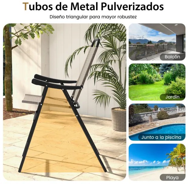 Conjunto de 2 bancos bar altos dobráveis com apoio para os pés Estrutura metálica para varanda Jardim Piscina Terraço 56 x 76 x 112 cm Carga 150 kg Ca