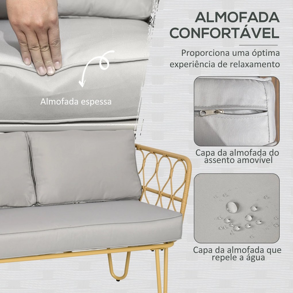 Conjunto de Jardim de 4 Peças em Vime Sintético com 2 Poltronas 1 Sofá