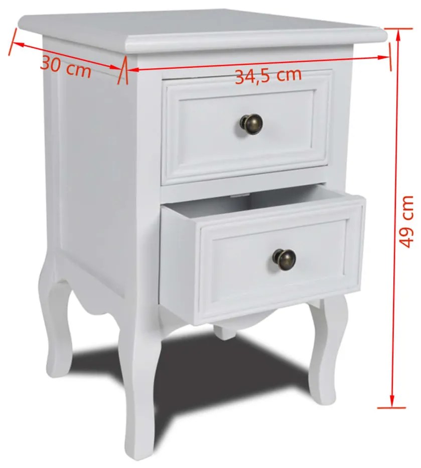 Mesa de cabeceira com 2 gavetas MDF branco