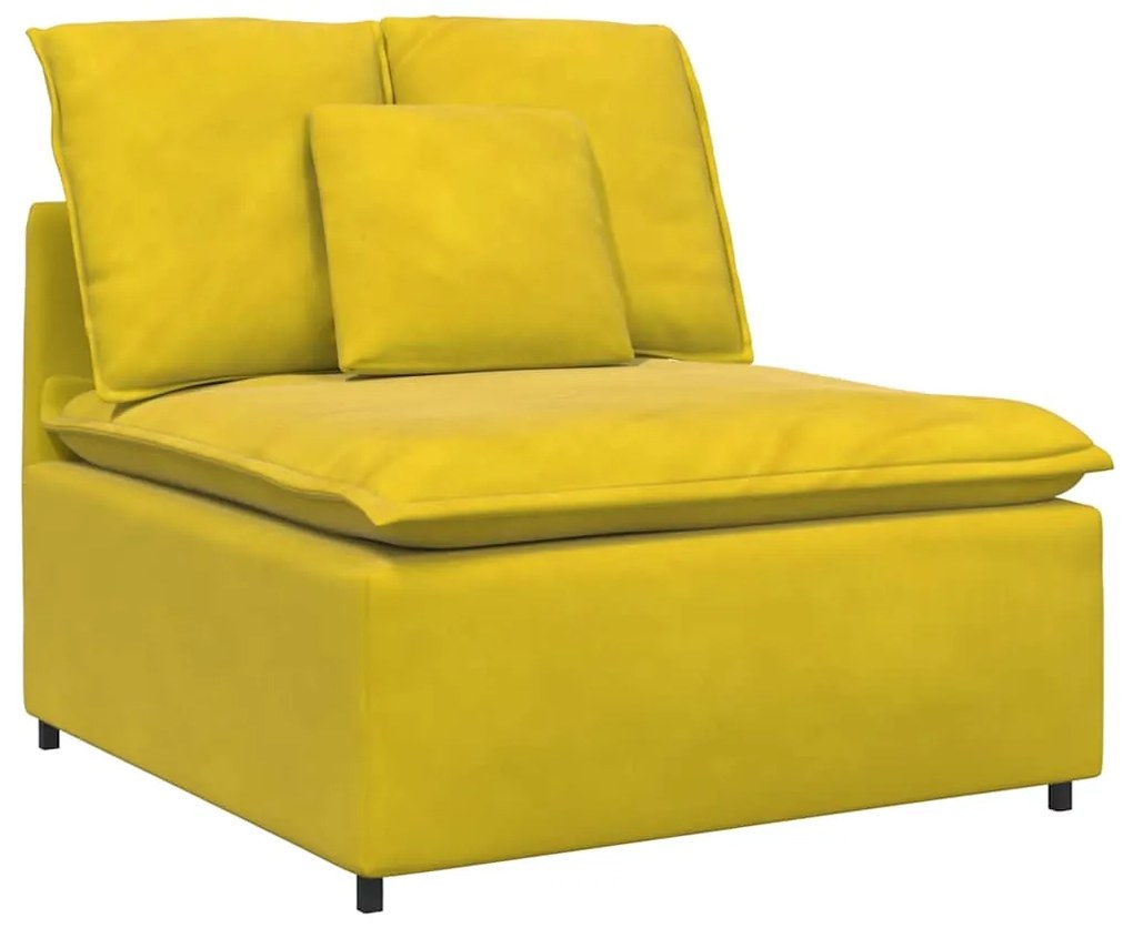 Sofá modular com pufes e almofadas veludo amarelo
