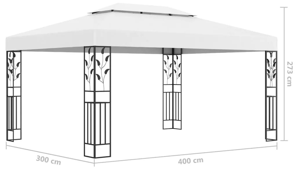 Pérgula com Toldo Duplo e Luzes LED - 4x3m - Branco