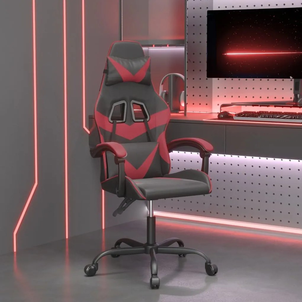 vidaXL Cadeira gaming giratória couro artificial preto/vermelho tinto