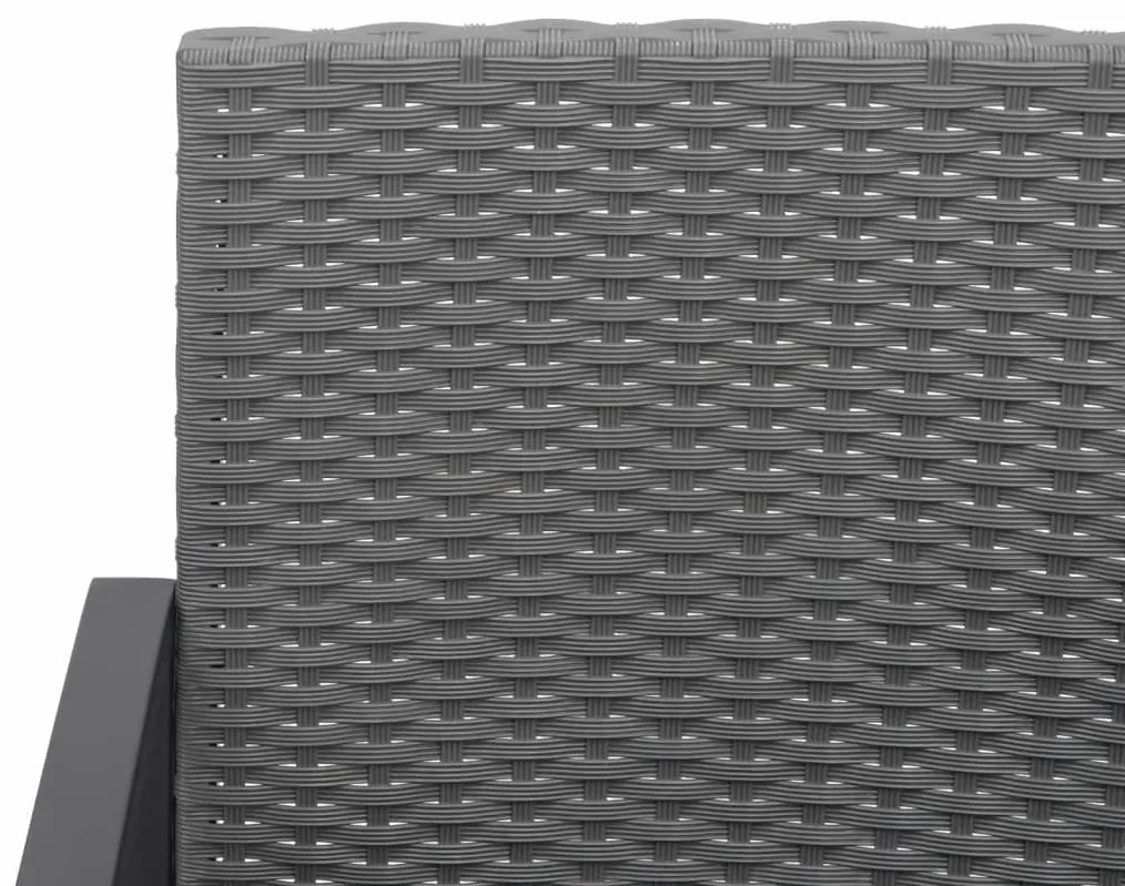 3 pcs conj. jantar p/ jardim c/ almofadões vime PP cinza-escuro